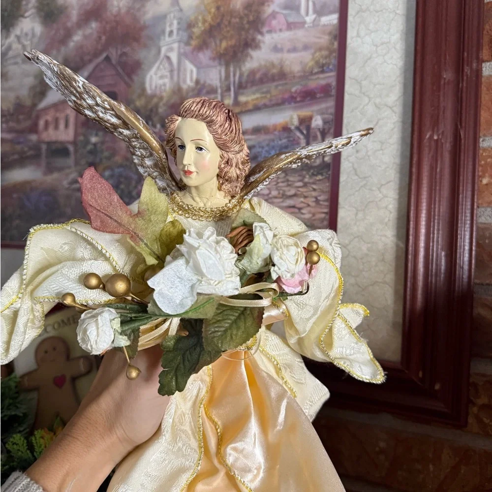 Vintage 1993 Large Porcelain Elegant Cream and Gold Angel Figurine